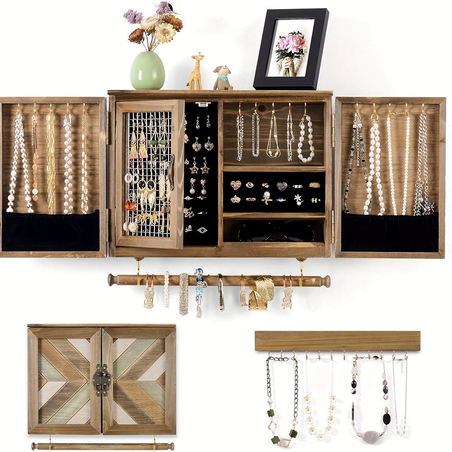 Wall-mounted Necklace Jewelry Wood Vintage — closet organizer wholesale pick on ClosetCraft
